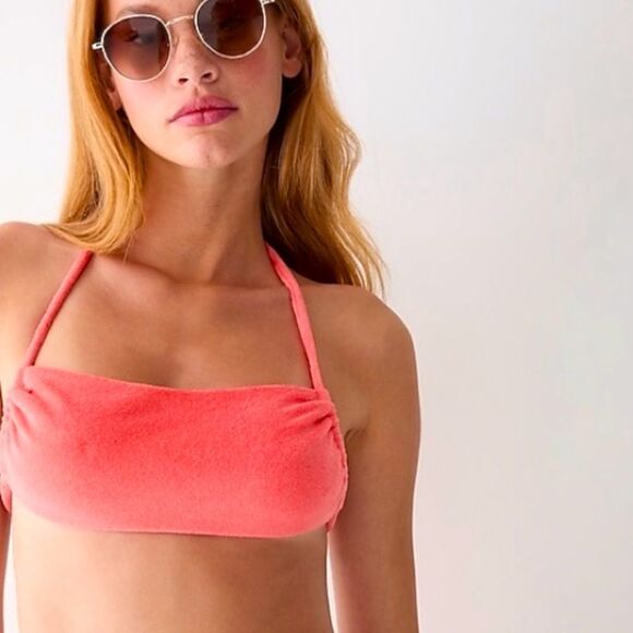 J Crew Coral Terrycloth Bandeau Bikini Top Sz 2X NWT - Picture 2 of 16
